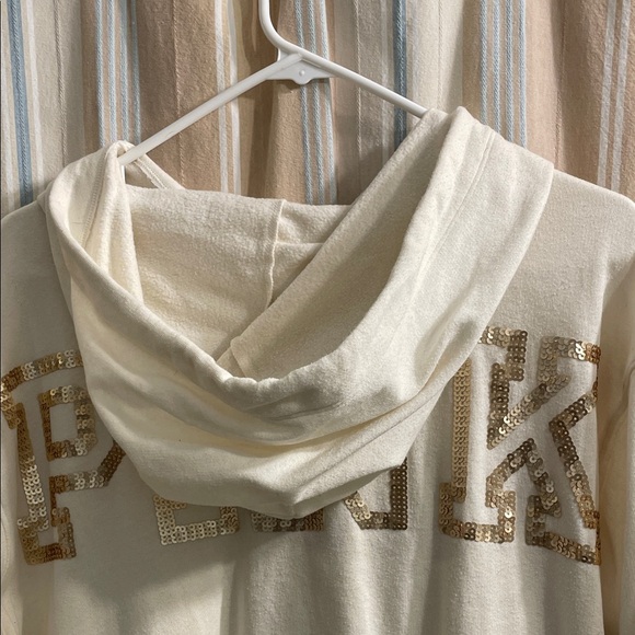 PINK Victoria's Secret Cream Hoodie with Gold Sequins. Worn 3 Times. - Picture 10 of 11